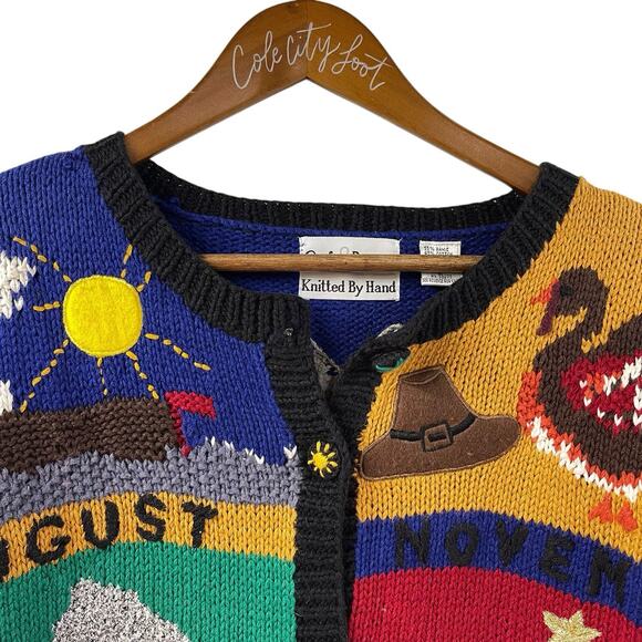 Vintage Knitted Calendar Cardigan Colorful Croft & Barrow Large Quirky - Picture 2 of 14